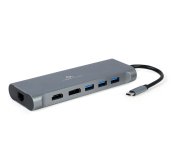 Gembird USB-C 8v1 multiport USB 3.0 + HDMI + DisplayPort + VGA + PD + čtečka karet + LAN + audio foto